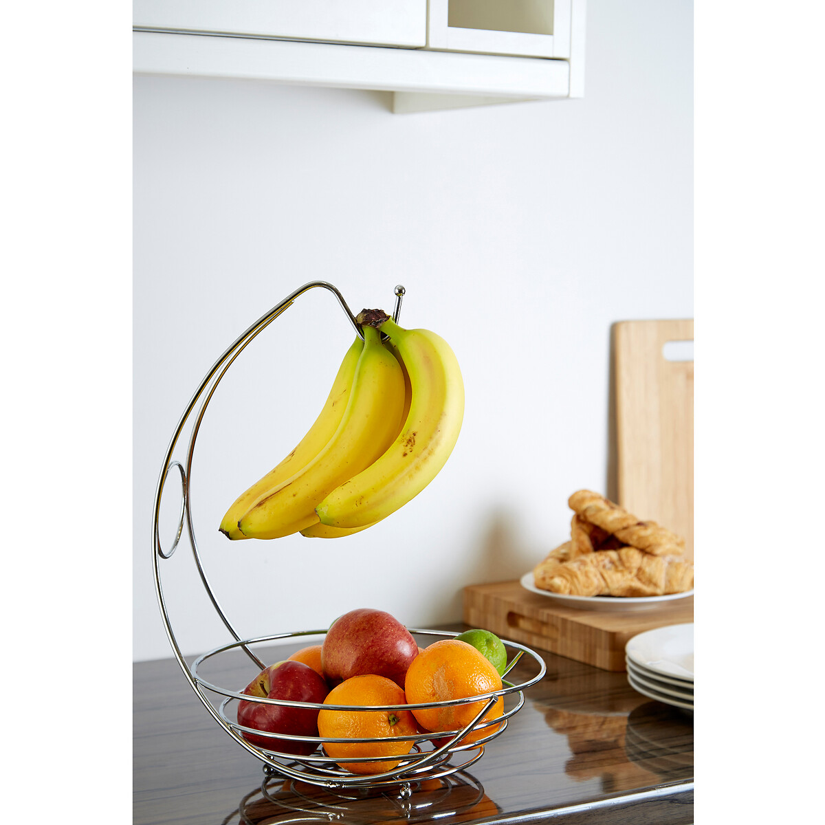 Fruit Bowl with Banana Hanger in Chrome silver-coloured, SO'HOME