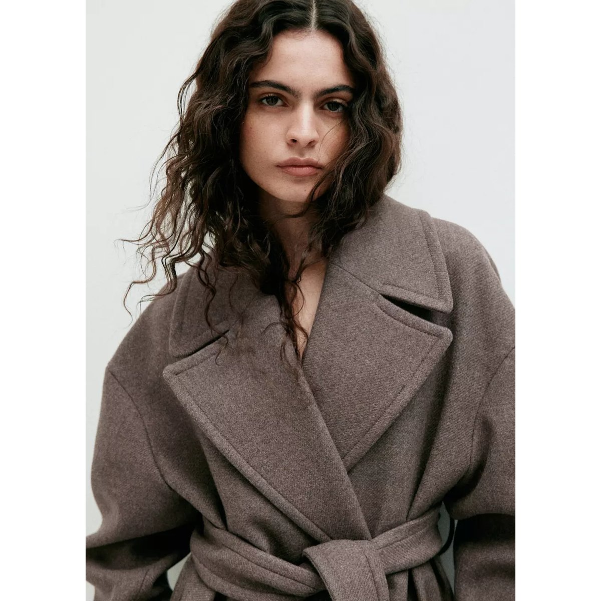 Manteau laine Manteco ceinture marron moyen, MANGO
