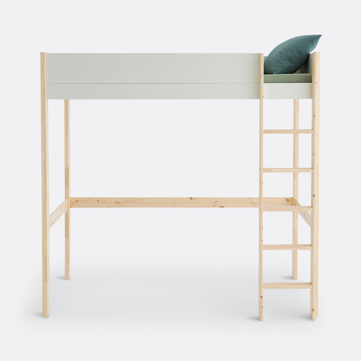 Lit mezzanine, 1 place, pin massif, Meeting blanc/bois, LA REDOUTE INTERIEURS