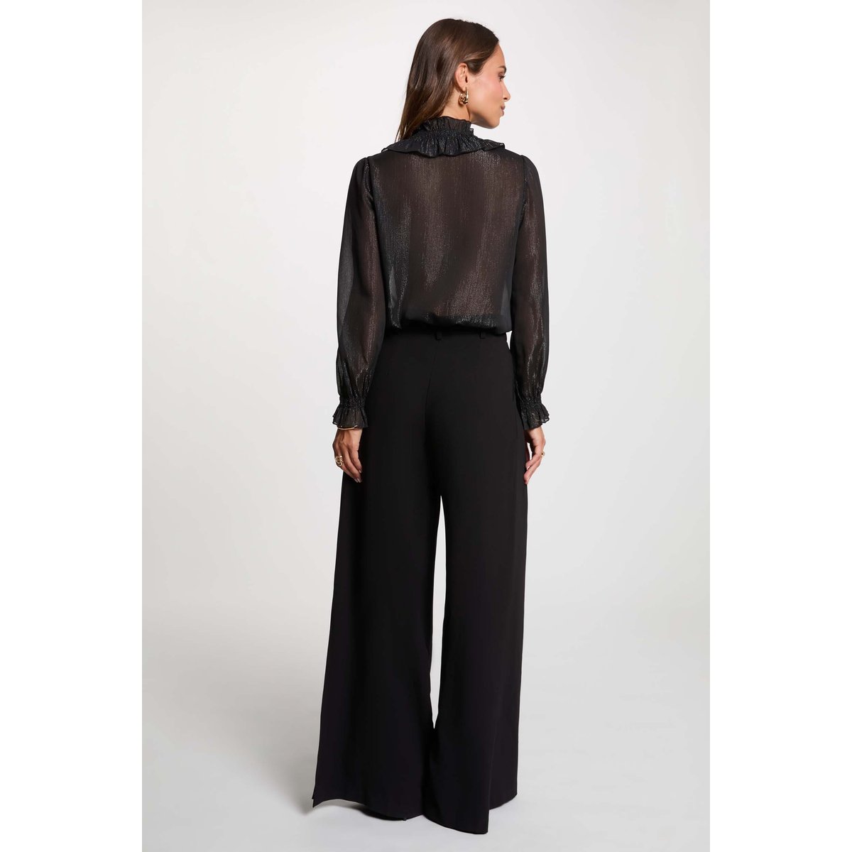 Chemise brillante col v noir, MORGAN