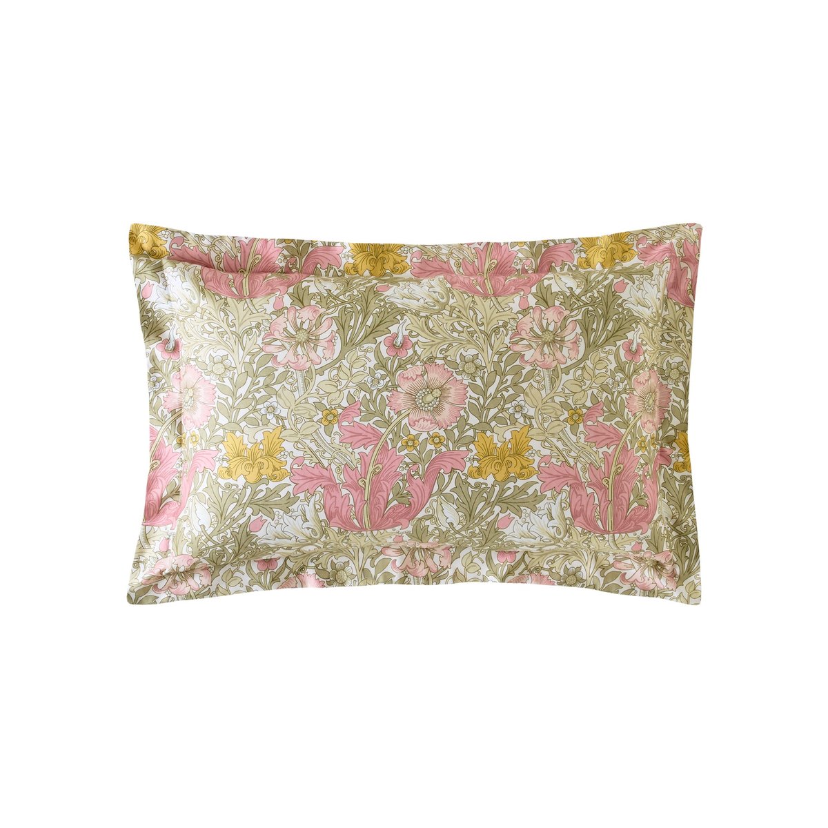 Parure de lit, housse de couette fleurie/rayures + 2 taies pour grand  lit 2 personnes Tulipes et chèvrefeuille vert, rose, ocre, WILLIAM MORRIS AT HOME