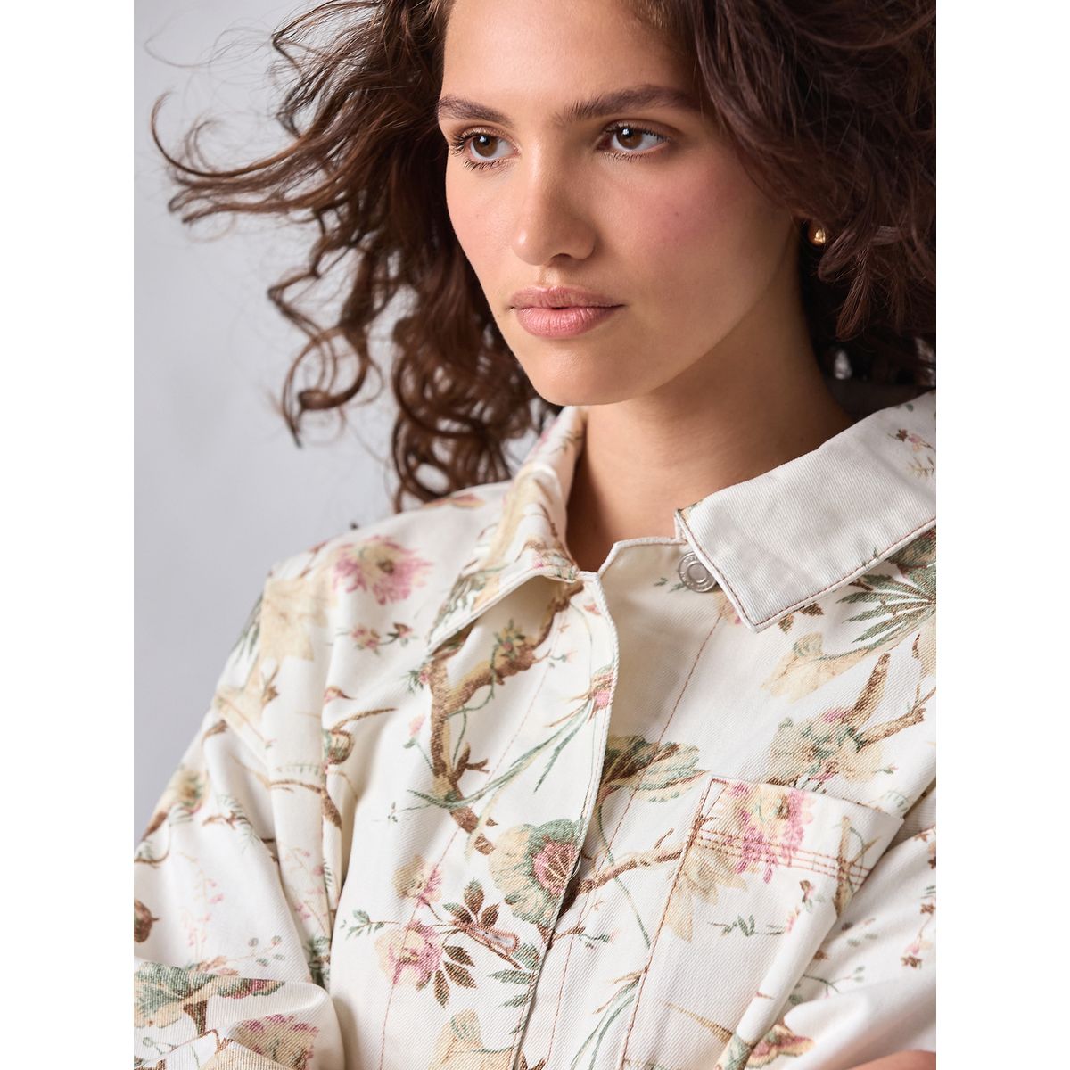 Veste style ouvrier en coton imprimé oiseau écru, NEXT