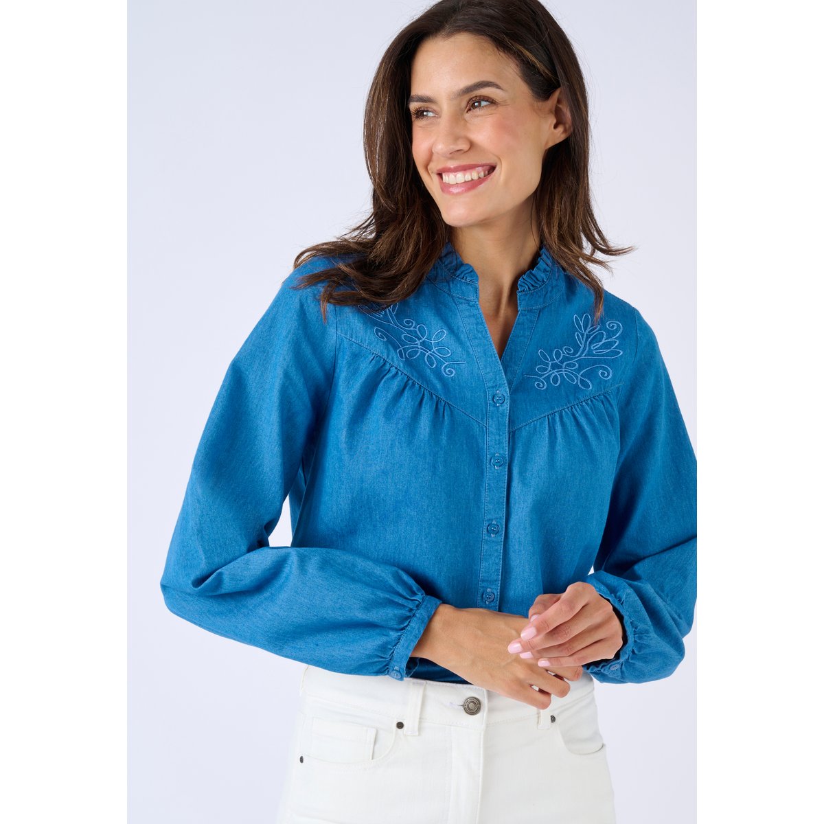 Chemisier en denim brodé bleu denim moyen, DAMART