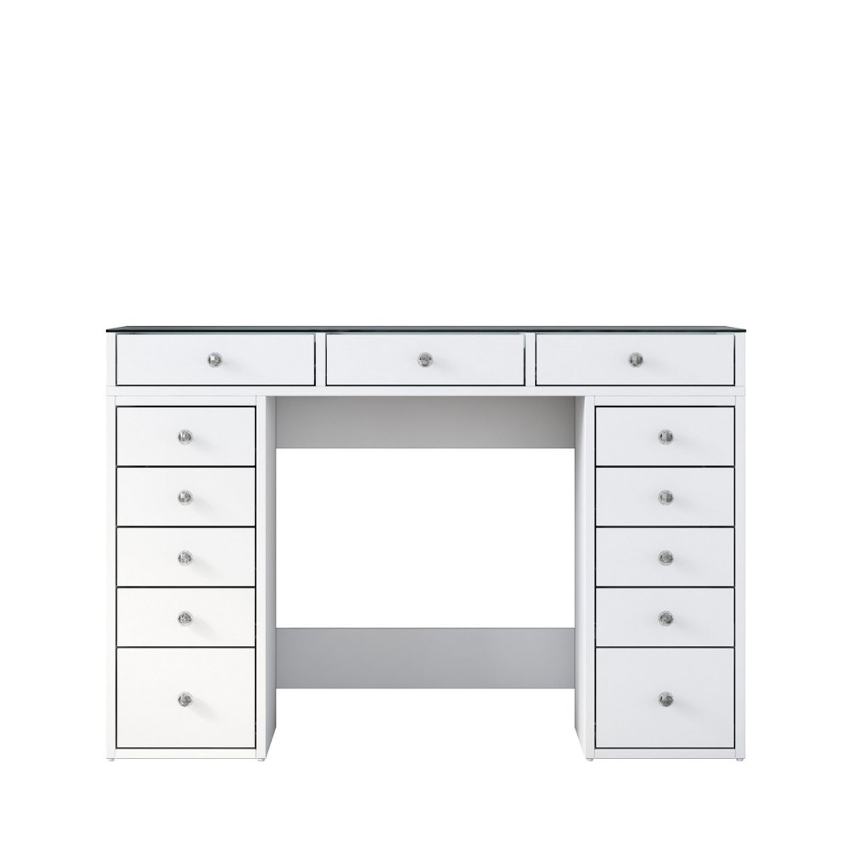 Coiffeuse 13 tiroirs avec plateau en verre L120cm- TIYA blanc, DRAWER
