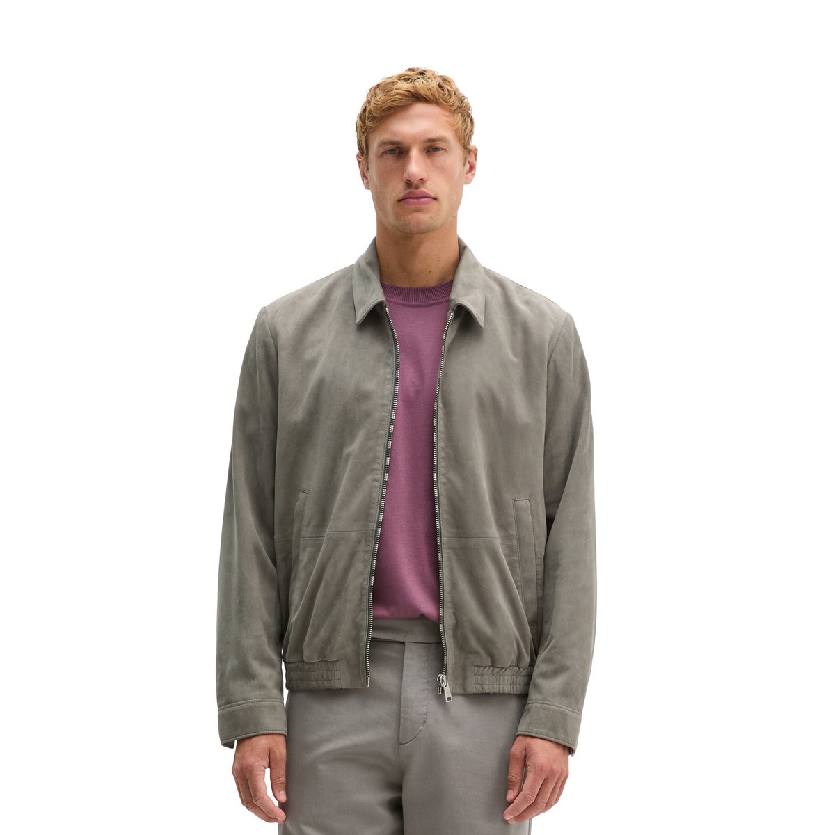 Veste en cuir coupe classique en cuir de chèvre velours souple gris, MARC O'POLO