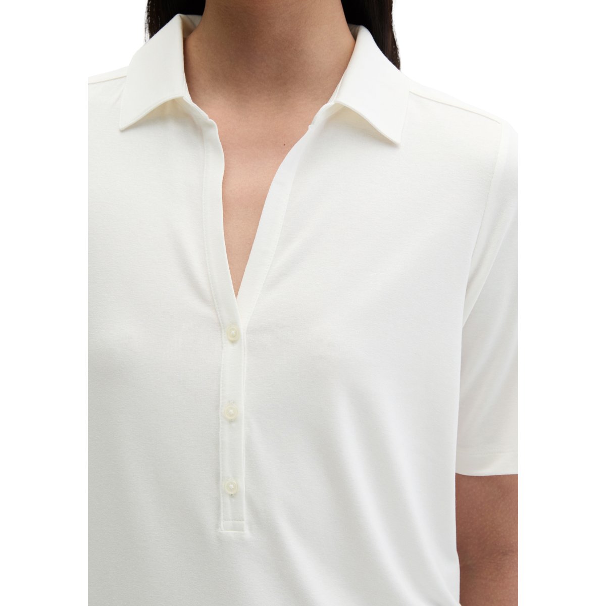 Blouse en jersey style polo regular en LENZING™ ECOVERO™ blanc naturel, MARC O'POLO