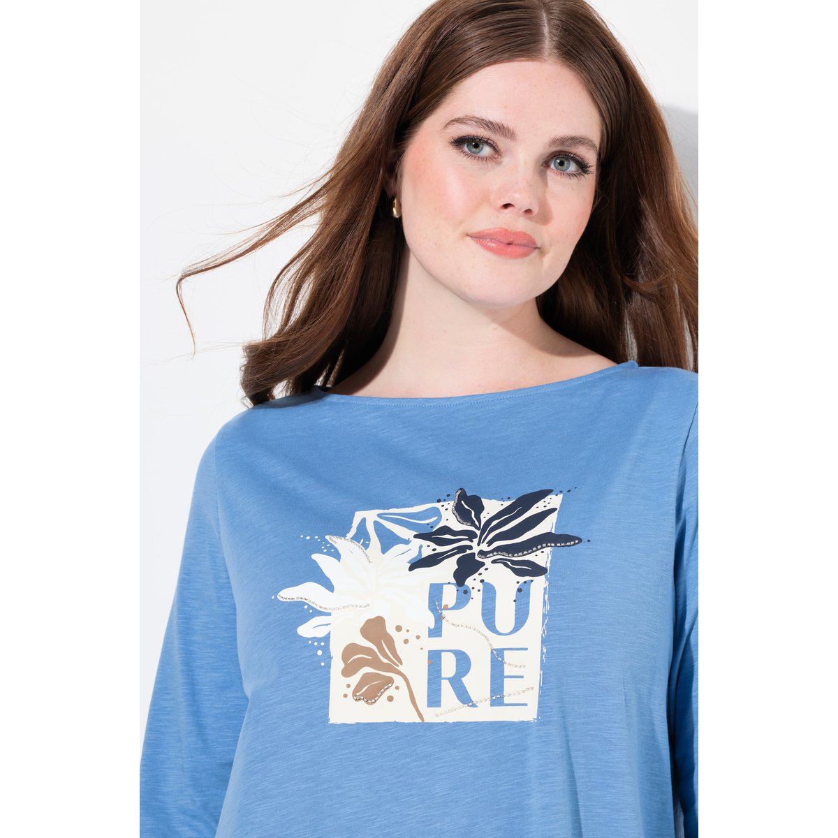 Chemise, encolure bateau, manches 3/4 bleuet clair, ULLA POPKEN