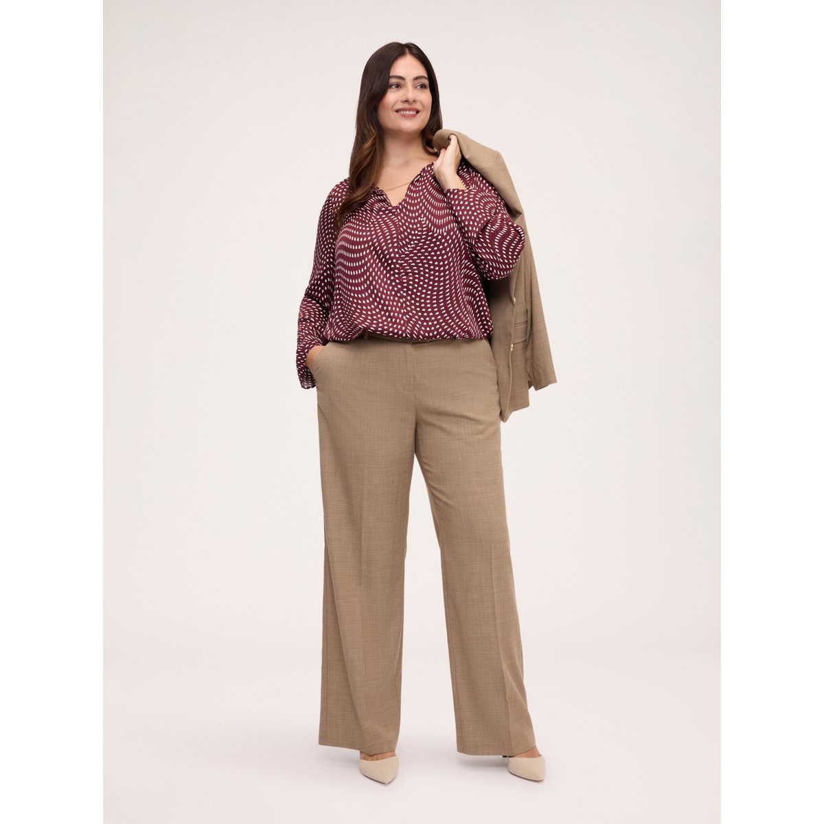 Blouse avec imprimé petits cœurs marron, FIORELLA RUBINO