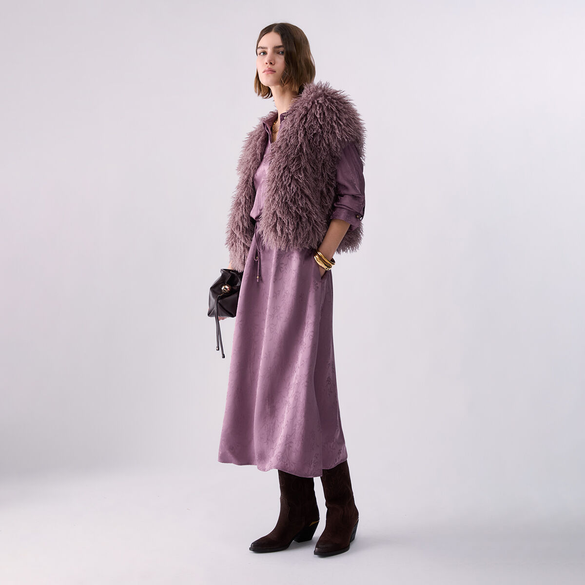 Robe midi en satin jacquard rose, LIU JO