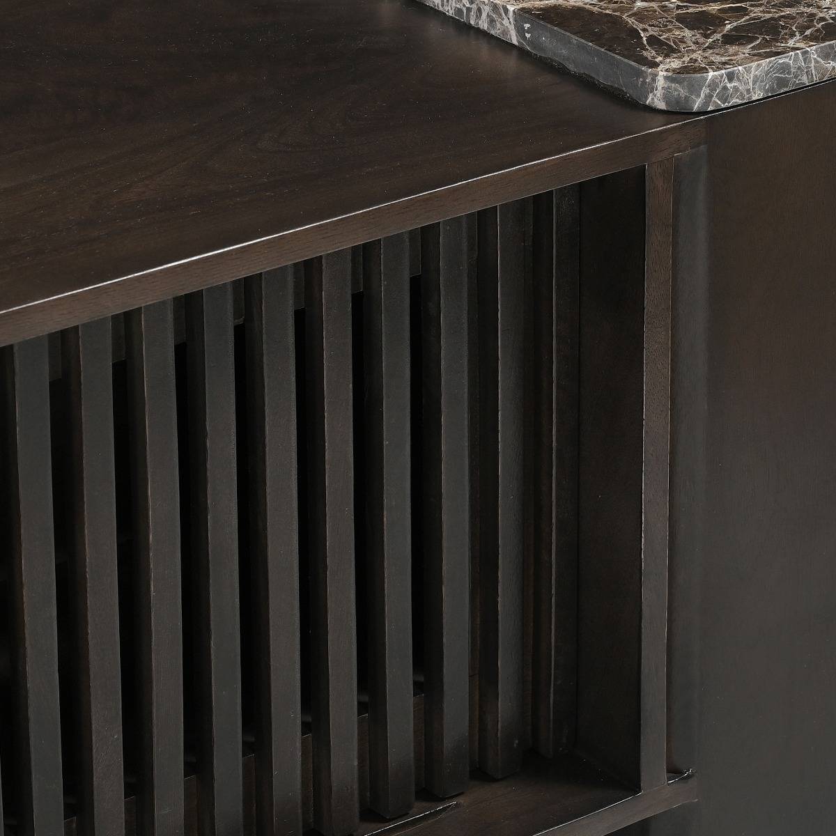 Meuble TV manguier et marbre TOBIAS bois foncé, MADE IN MEUBLES