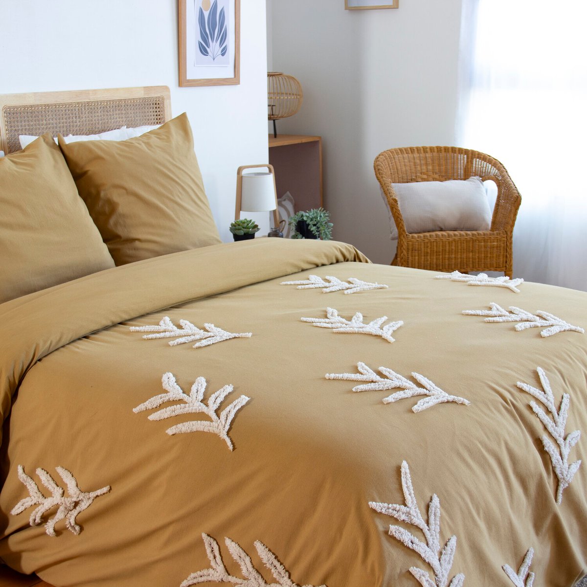 Parure de couette tuftées en coton lavé ocre, C DESIGN HOME TEXTILE