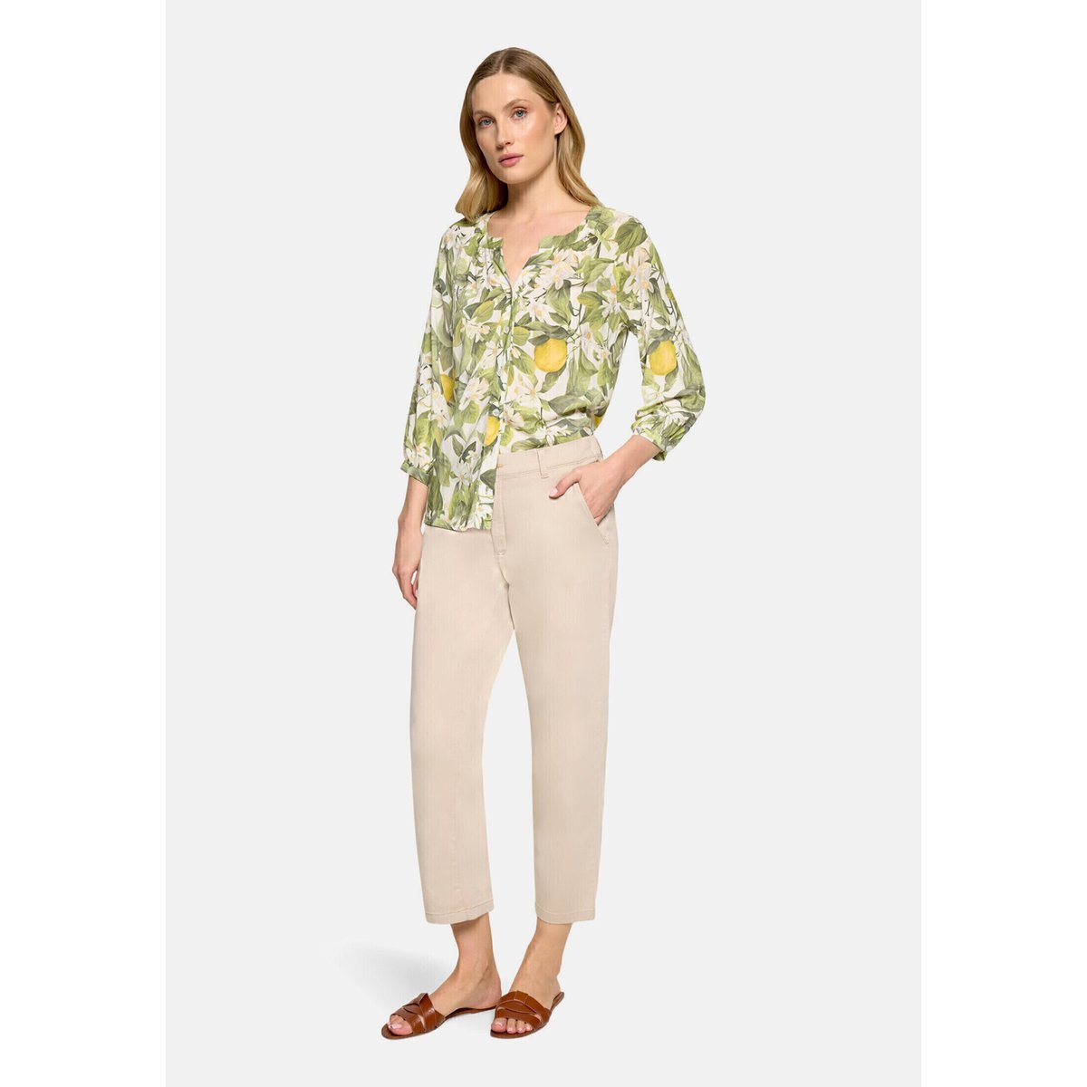 Blouse casual à patte de boutonnage cream/green, CARTOON