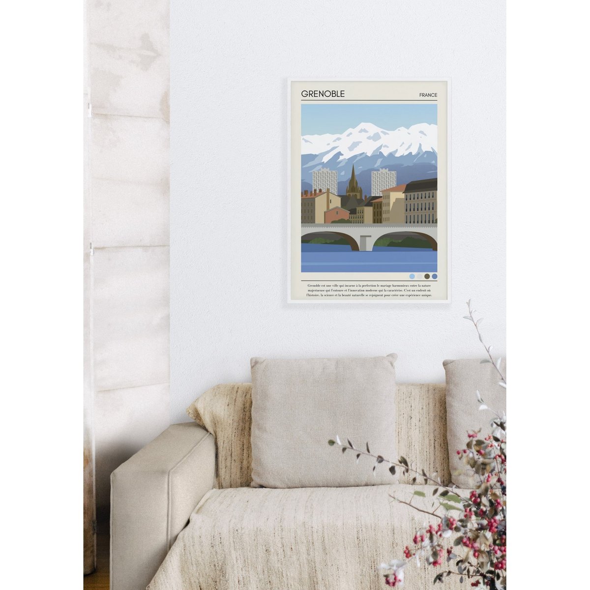 Affiche ville Grenoble Vintage blanc, L'AFFICHERIE