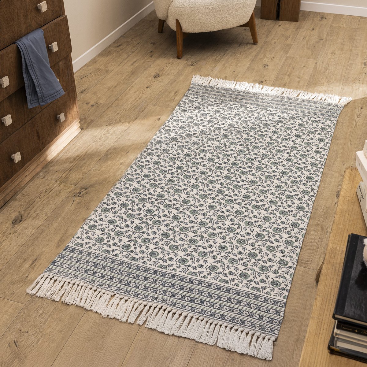 Tapis en coton tissé plat, PURECOT bleu, INSPIRE