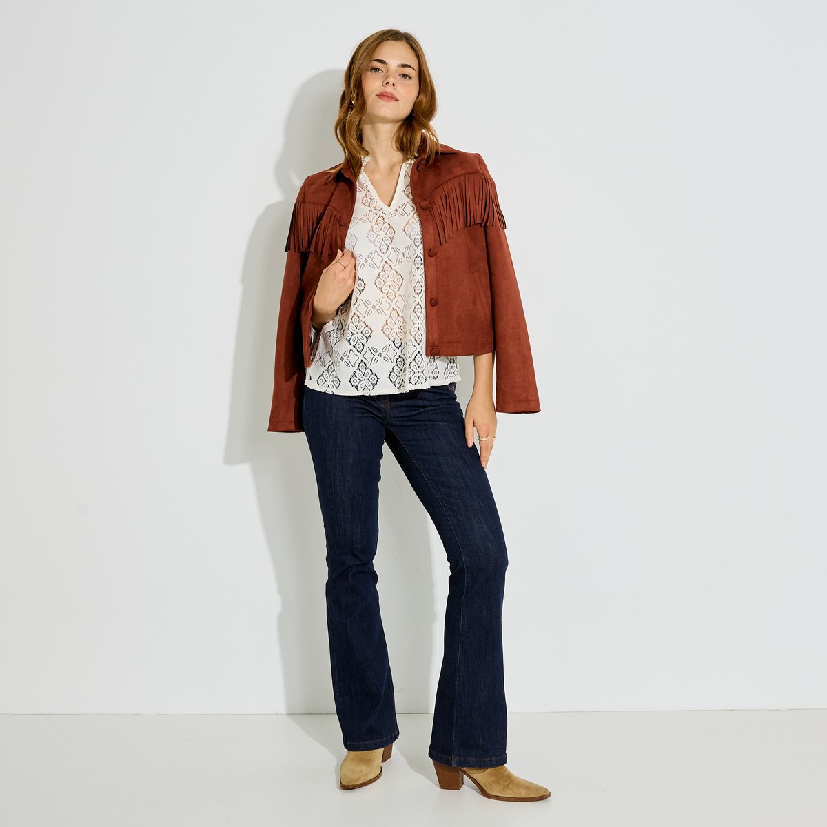 Blouse ajourée col volanté blanc cassé ecru, GRAIN DE MALICE