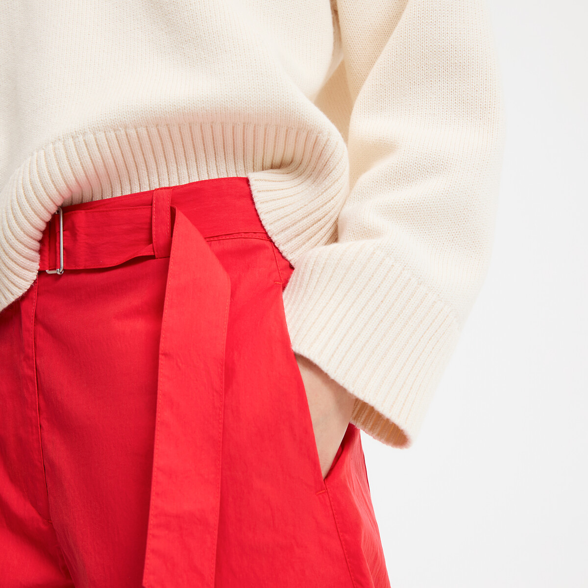 Pantalon large, coupe barrel, avec ceinture  rouge, LA REDOUTE COLLECTIONS