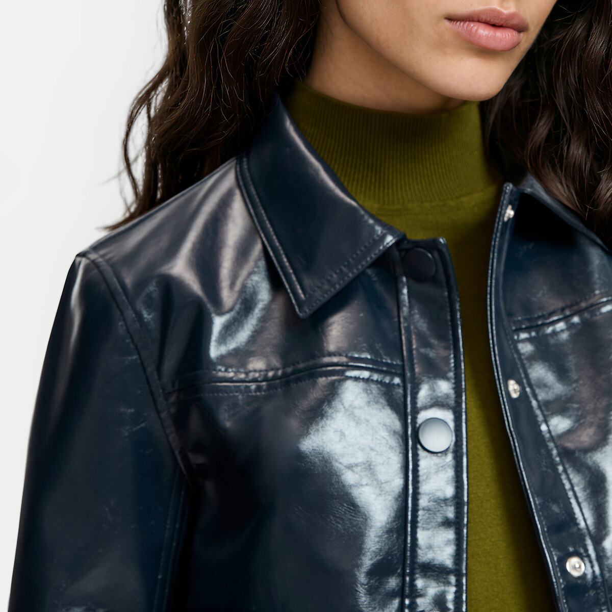 Short Straight Cut Faux Leather Jacket navy blue, LA REDOUTE COLLECTIONS