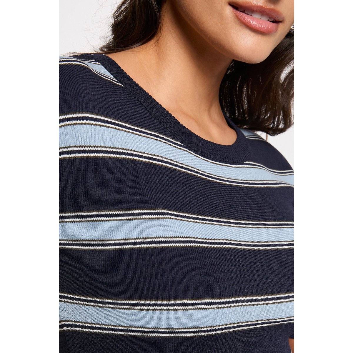 Pull ajusté manches courtes bleu marine, MORGAN