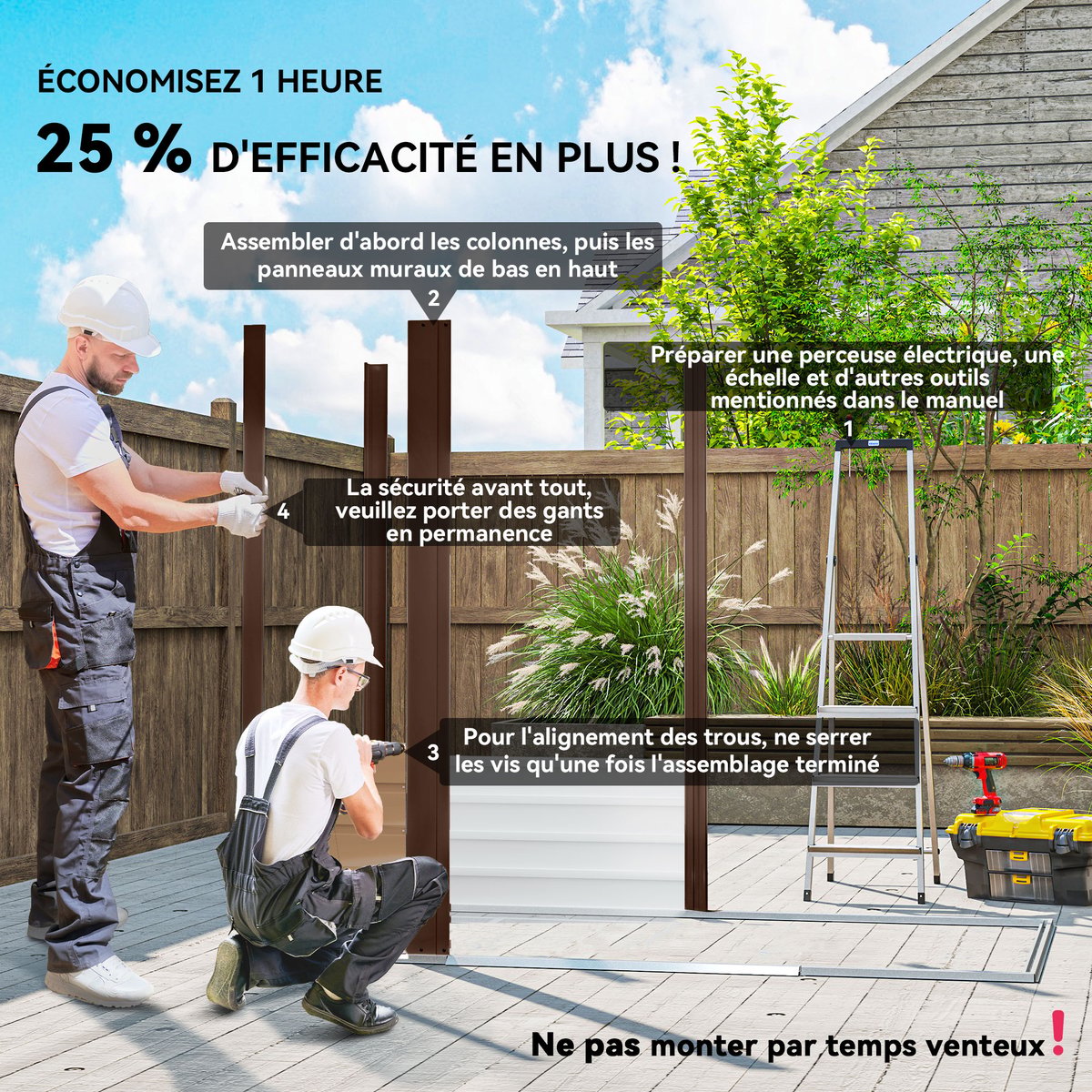 Abri de jardin Acier galvanisé Chêne marron, OUTSUNNY