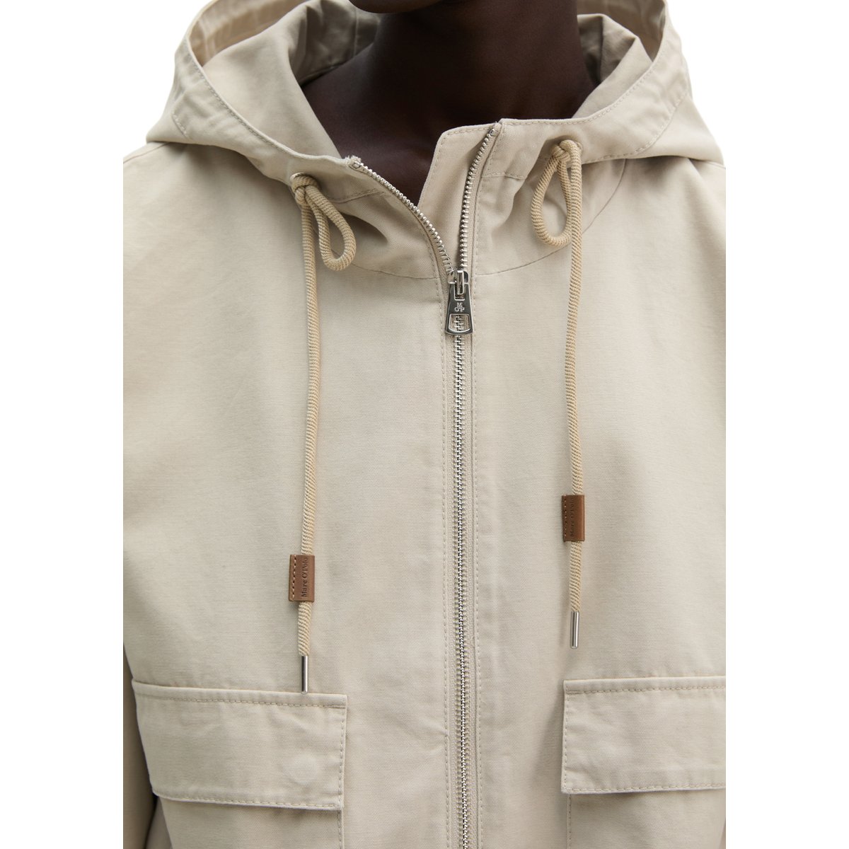 Veste outdoor avec capuche relaxed en toile de coton peignée beige, MARC O'POLO
