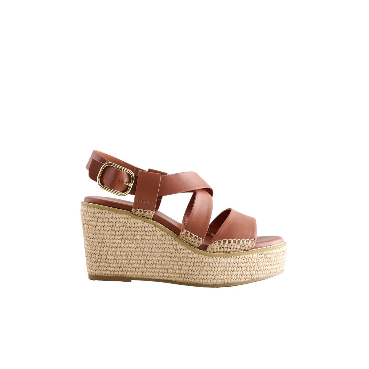 Mules compensées en raphia forever comfort® marron fauve, NEXT
