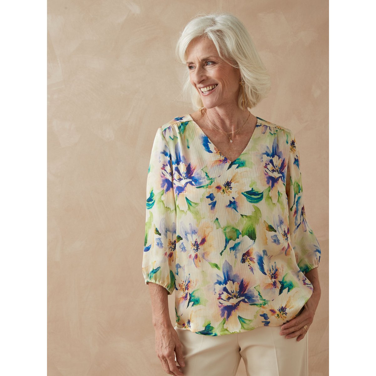 Blouse avec fronces imprimé vert, DAXON
