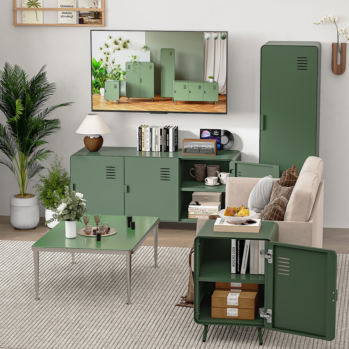 Bout de canapé table d'appoint table basse en métal, WALNUTLIVING vert foncé, MEUBLES COSY