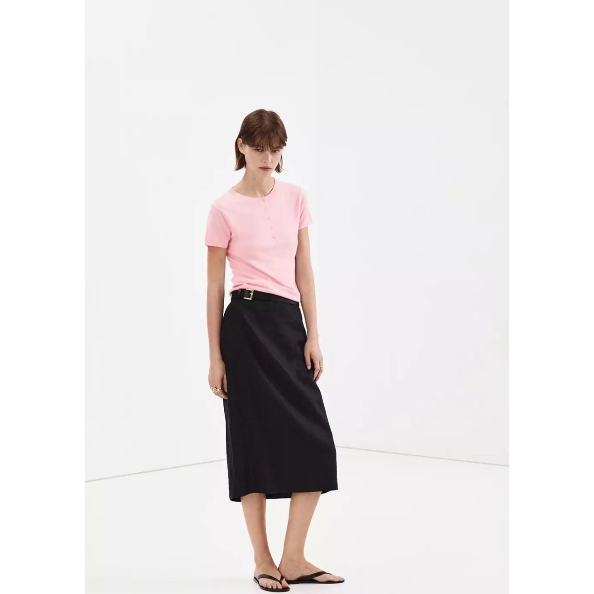 Pull-over maille fine manches courtes rose, MANGO
