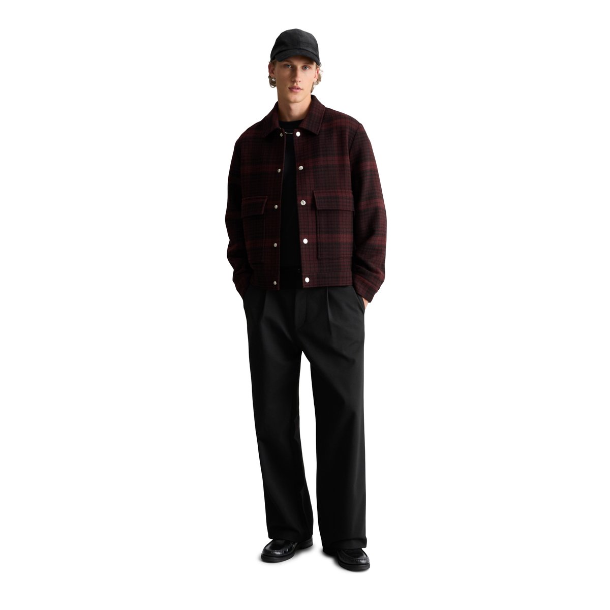 Veste d'extérieur à carreaux, coupe regular en mélange de laine de mouton douce noir, MARC O’POLO DENIM