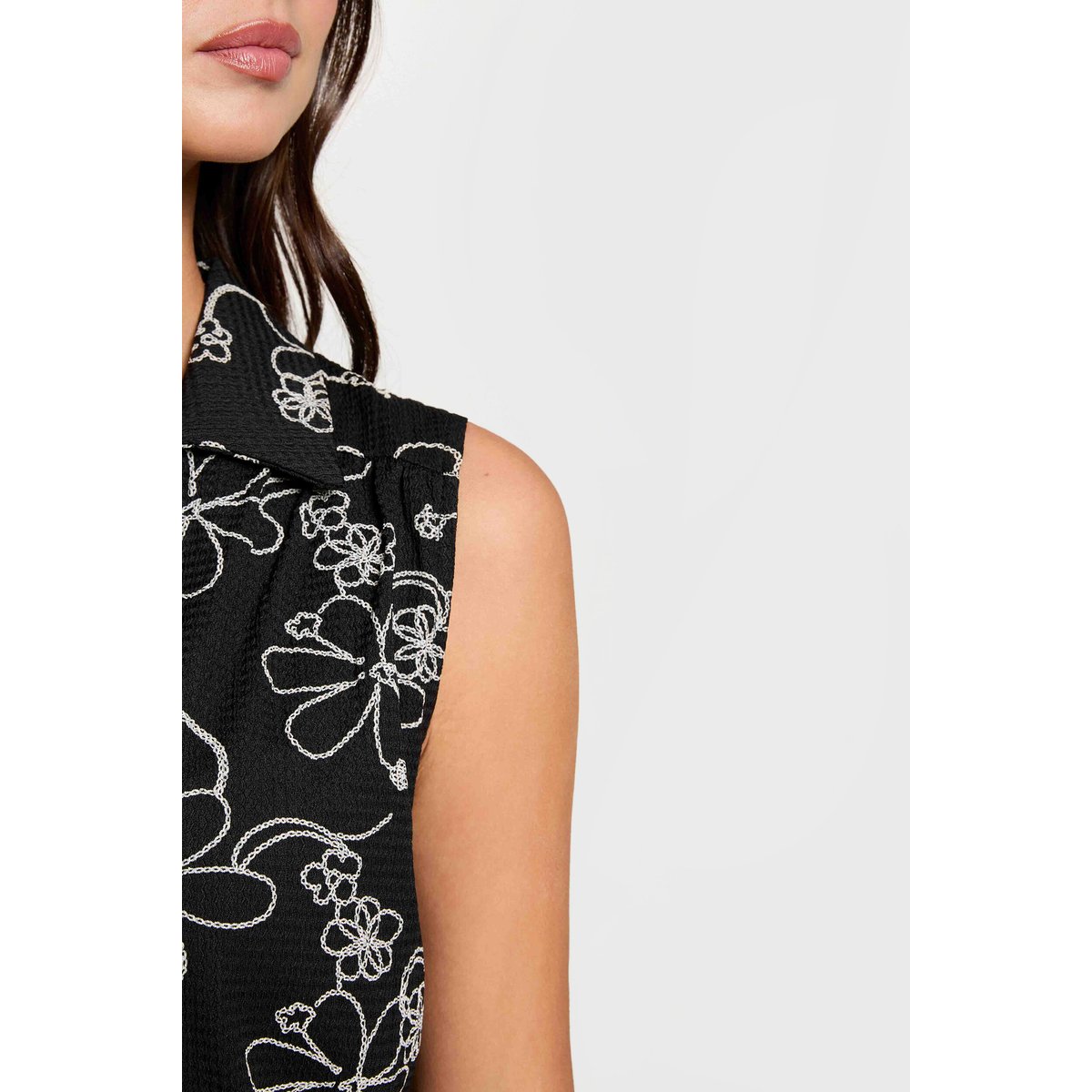 Chemise sans manches col v noir, MORGAN