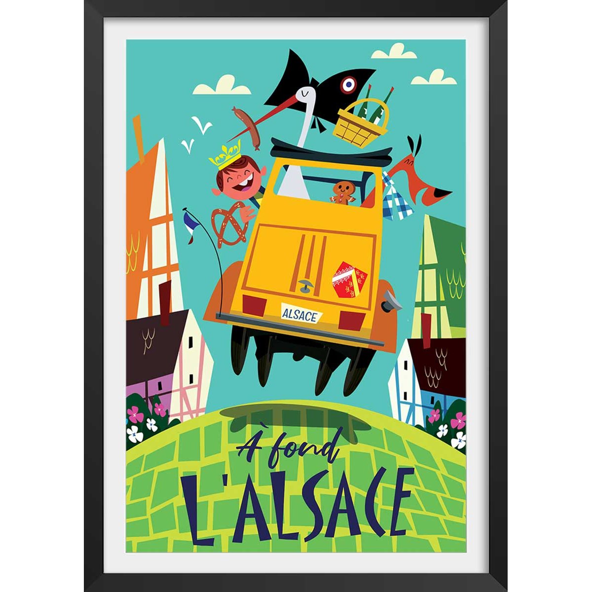 Poster de l'alsace en dodoche affiche + cadre en bois - noir, HEXOA