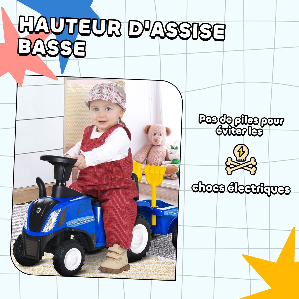 Voiture de chantier à conducteur assis pour bleu, HOMCOM