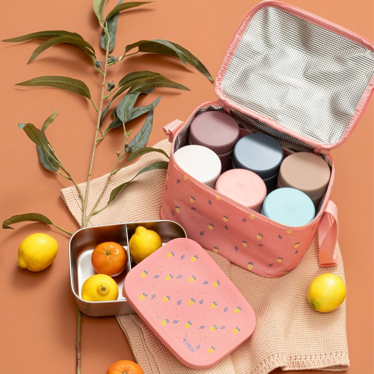 Lunch box rose, jaune, bleu, FRESK