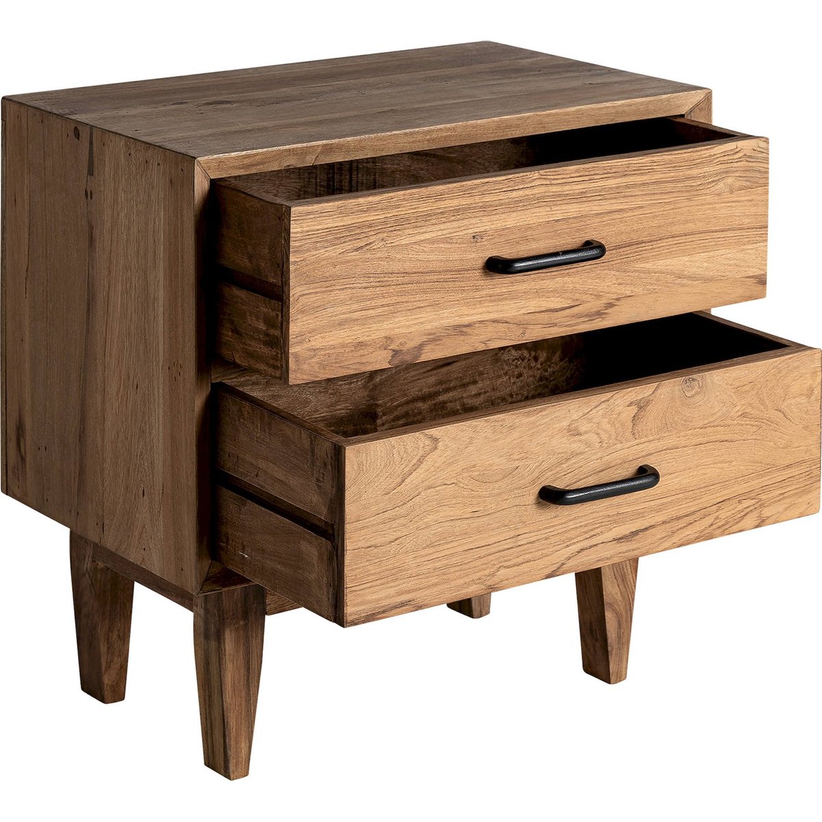 Table de chevet en bois massif style scandinave brun naturel avec poignées noires, RECOLLECTION