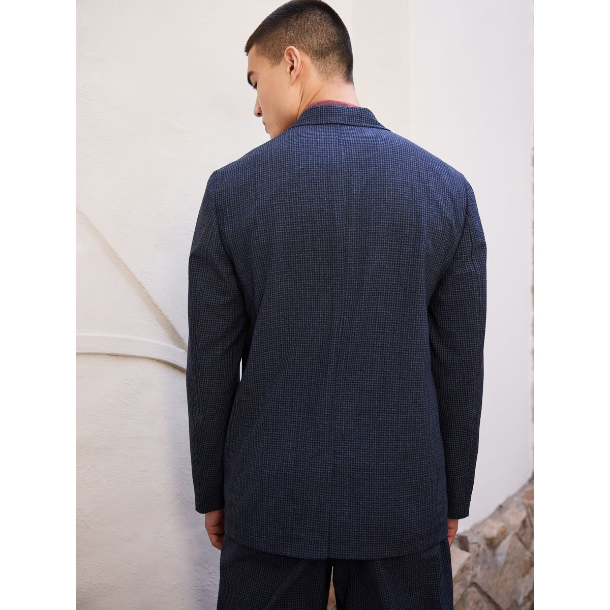 Veste de costume en laine vichy bleu marine, NEXT