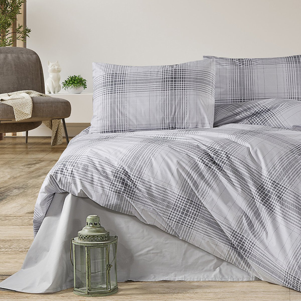 Paure de couette et tai(e) coton imprimé, nimagris gris, C DESIGN HOME TEXTILE