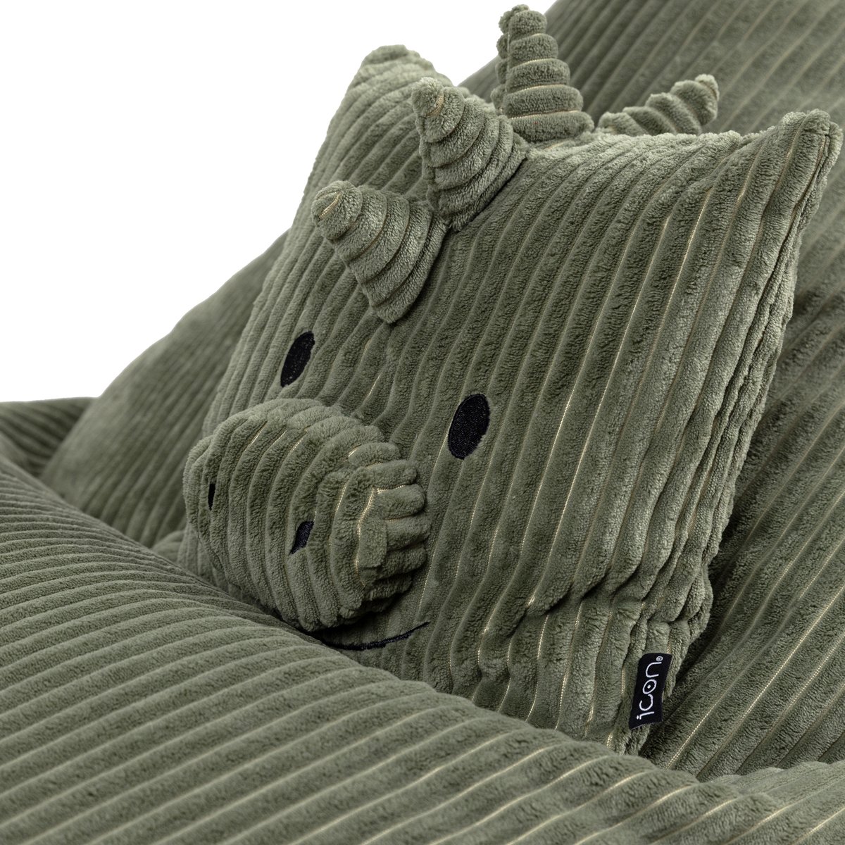 Pouf chauffeuse animal avec coussin dinosaure pour enfant en velours côtelé Oeko-Tex® vert vert dinosaure, ICON