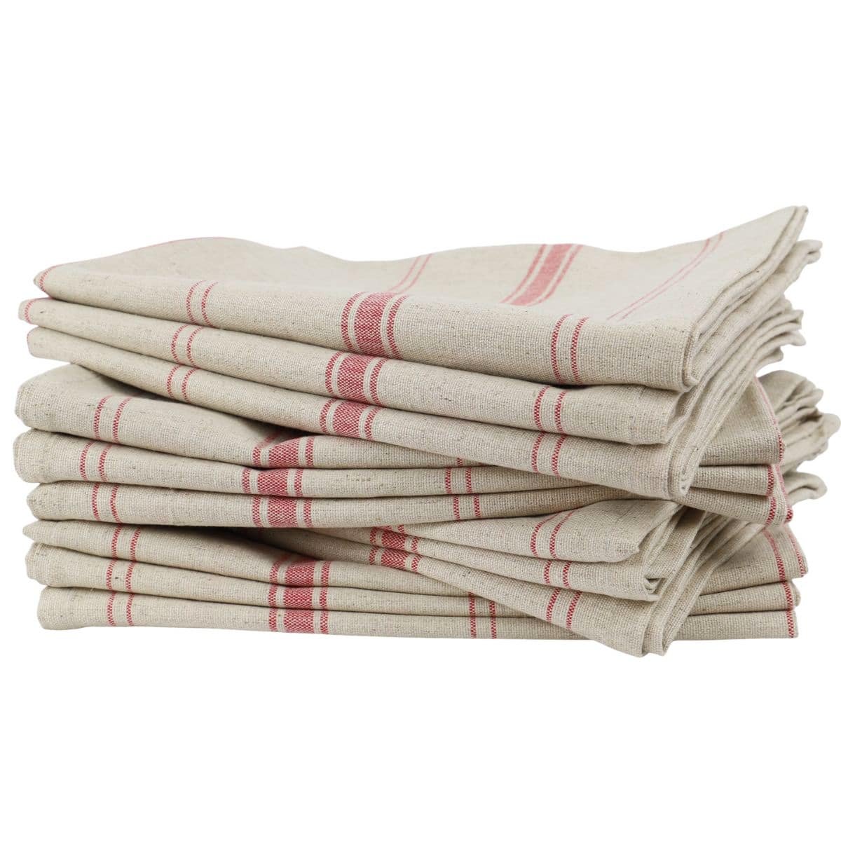 Lot de 12 torchons métis lin coton naturel BRASSERIE rouge, LINANDELLE