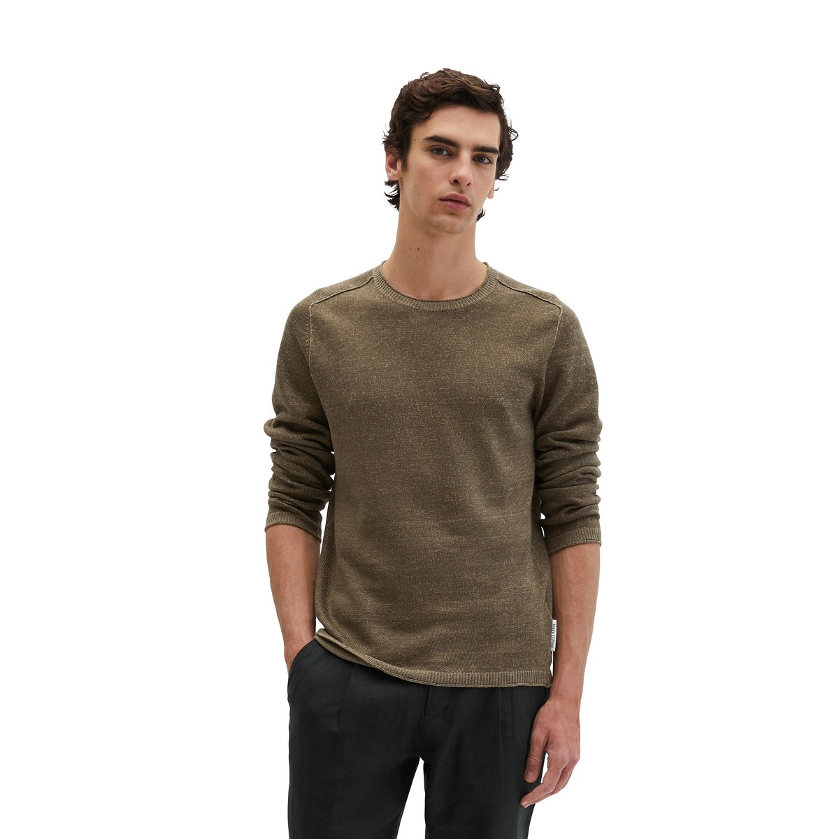 Pull-over regular en coton bio et en lin brun foncé, MARC O'POLO