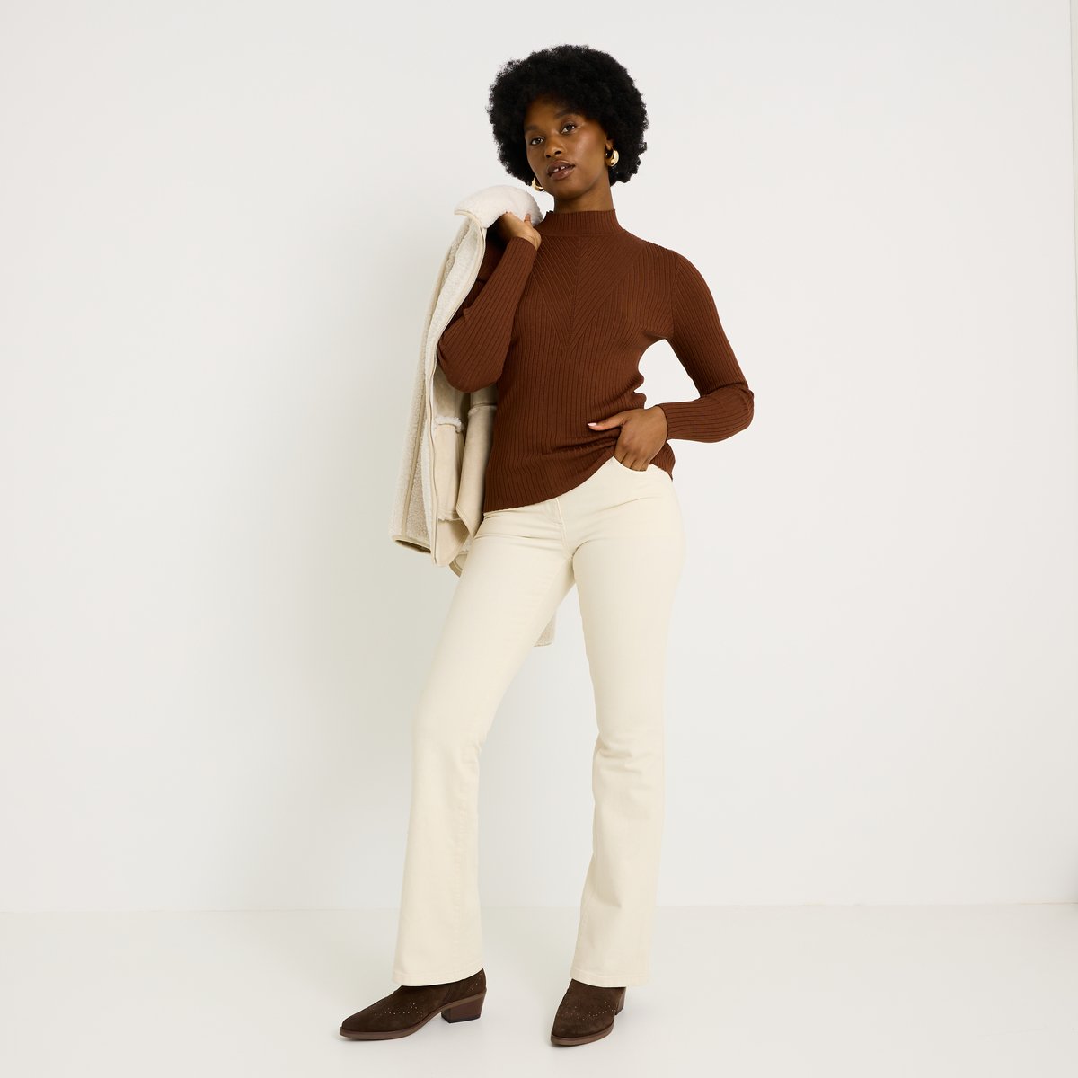 Pull col montant marron, GRAIN DE MALICE