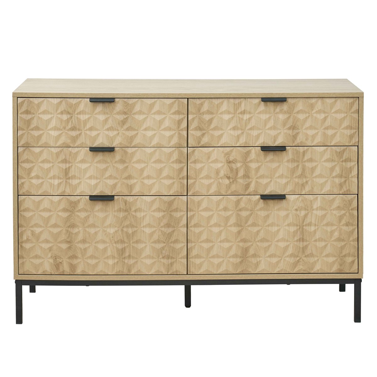 Commode à 6 tiroirs en MDF décor mélaminé 112 cm, DAVE bois clair, OVIALA
