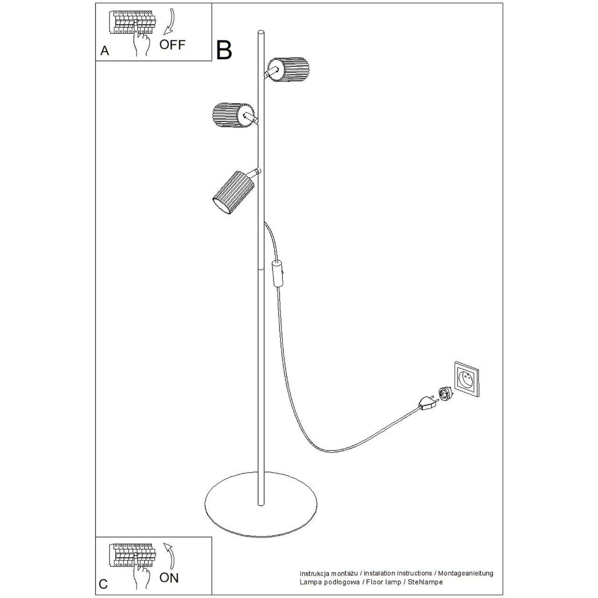Lampadaire Aluminium Blanc GU10 3 KARBON blanc, EDEN