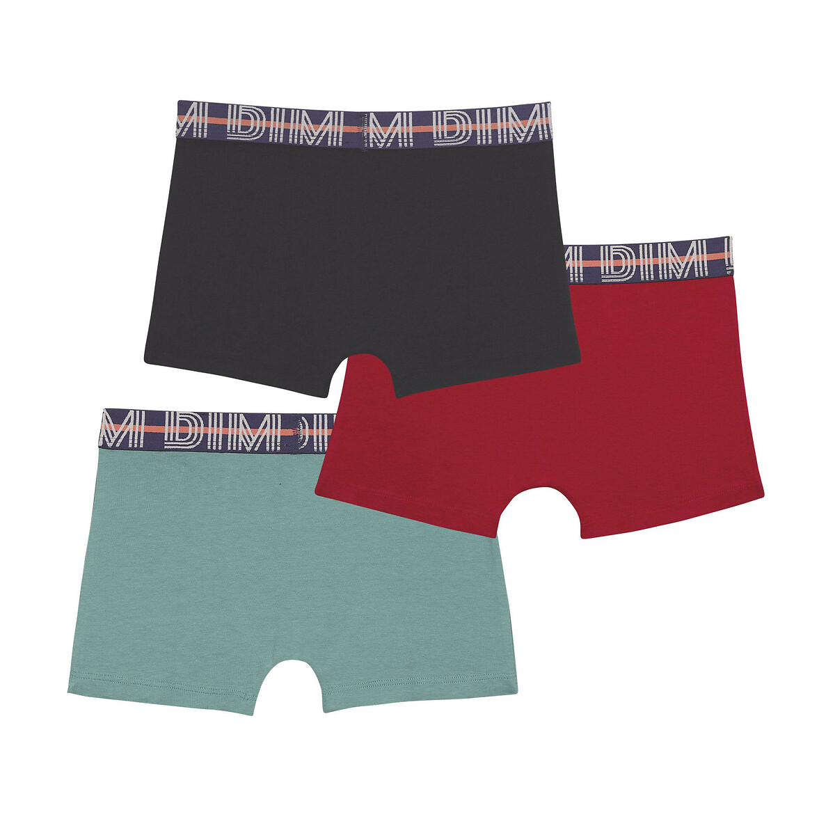 Lote de 3 boxers em algodão stretch preto + verde + vermelho-bordeaux, DIM