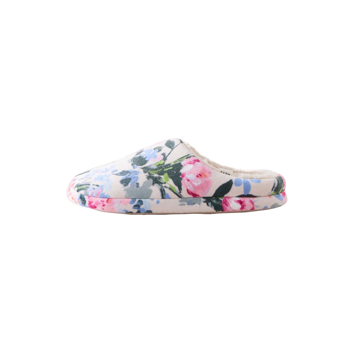 Chaussons mules effet pelucheux rose motif fleurs, NEXT