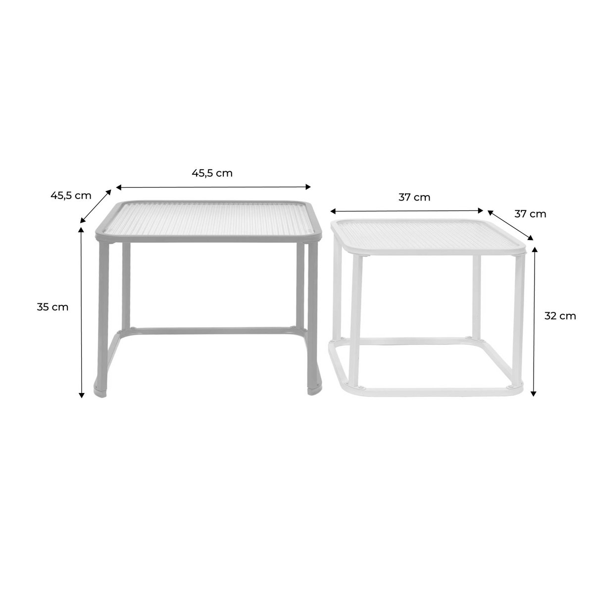 Tables gigognes métal et verre strié TANO ecru, SWEEEK