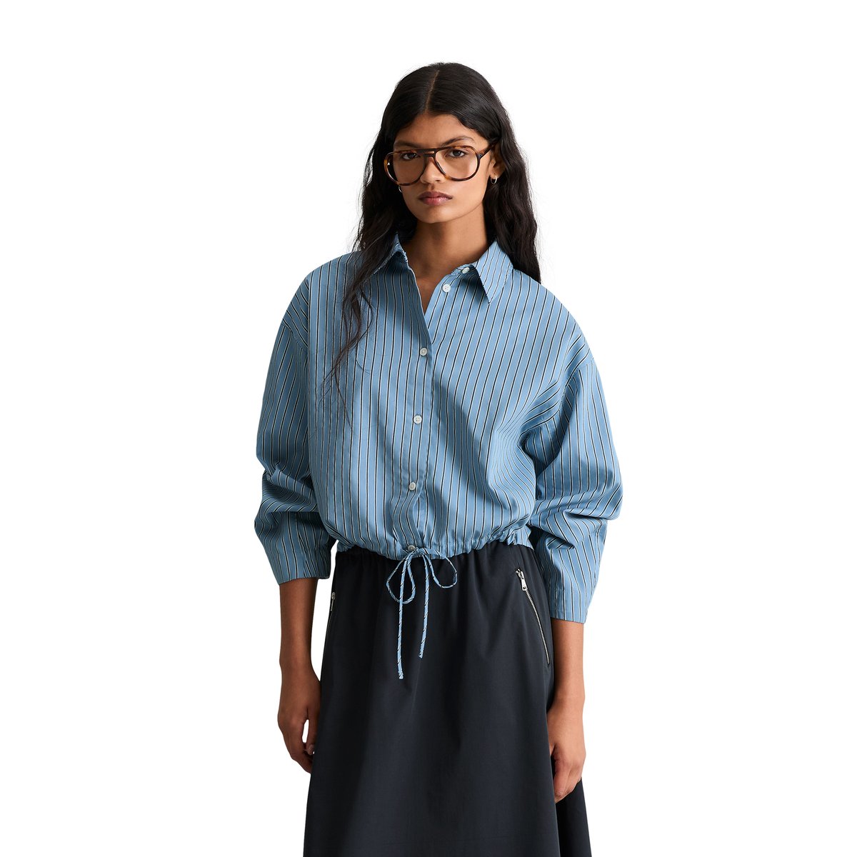 Blouse à rayures oversized en popeline Papertouch bleu clair, MARC O’POLO DENIM