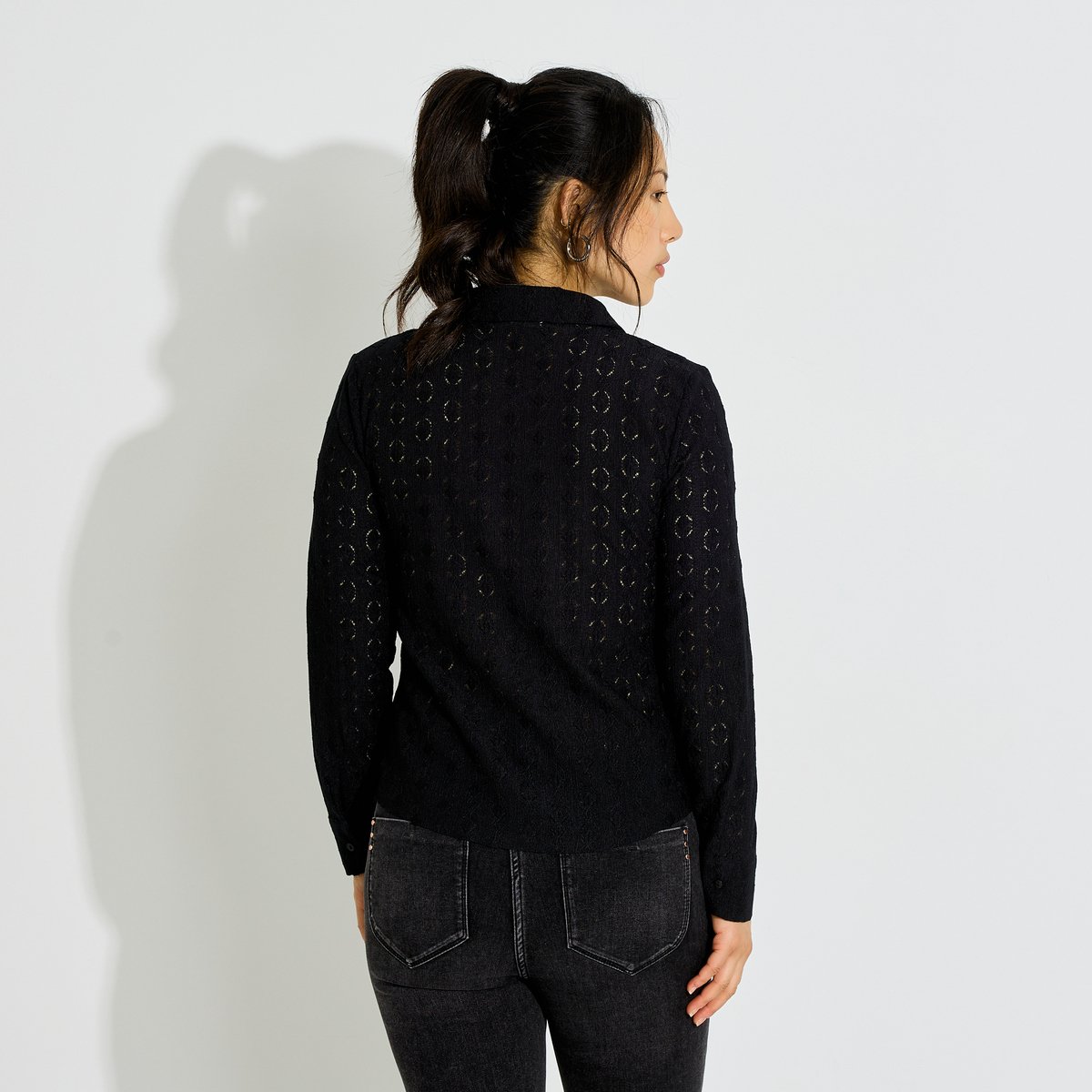 Chemise maille ajourée noir, GRAIN DE MALICE