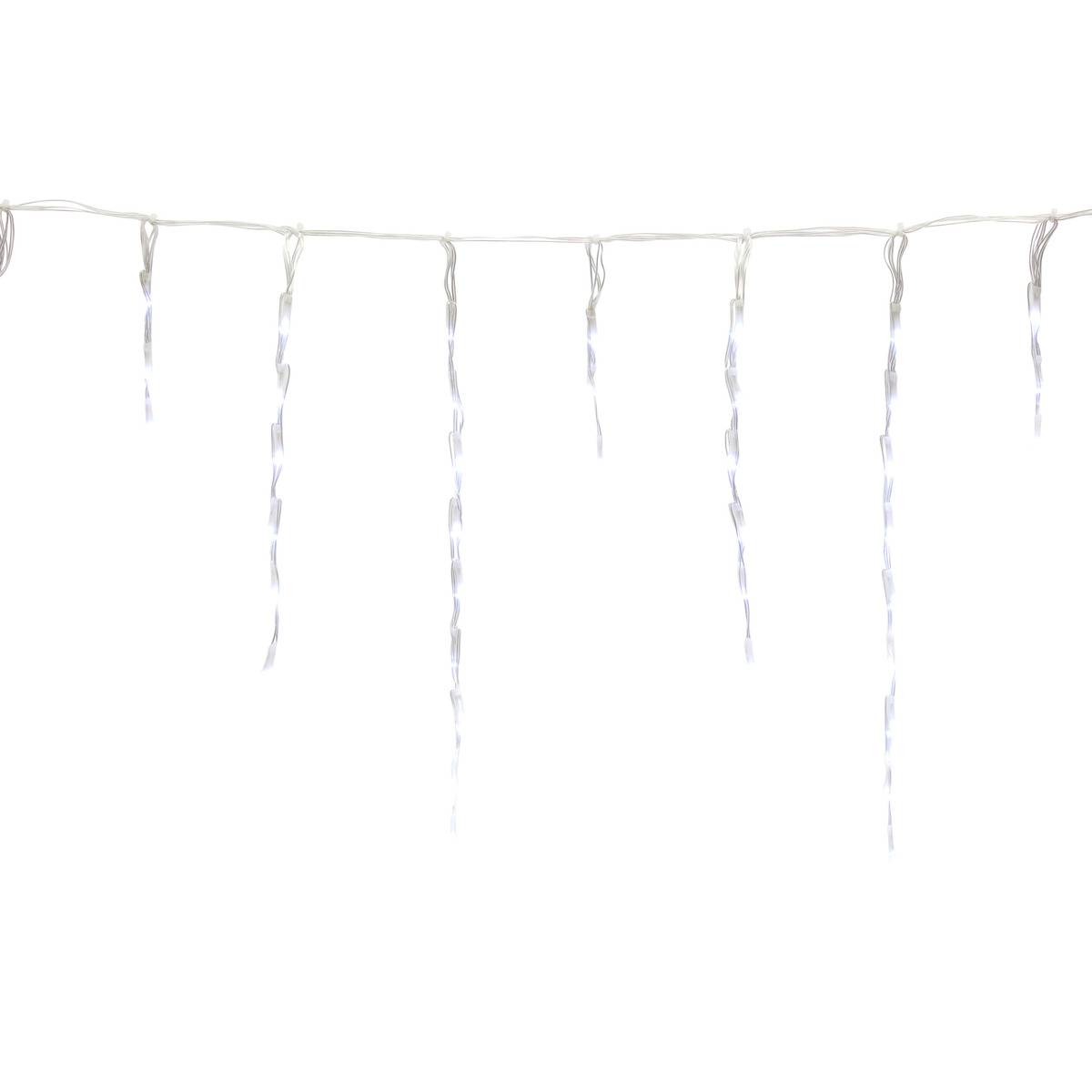 Rideau lumineux stalactite d'extérieur 5 m 300 LED blanc chaud à effets avec minuteur sur secteur transparent, FEERIC LIGHTS & CHRISTMAS