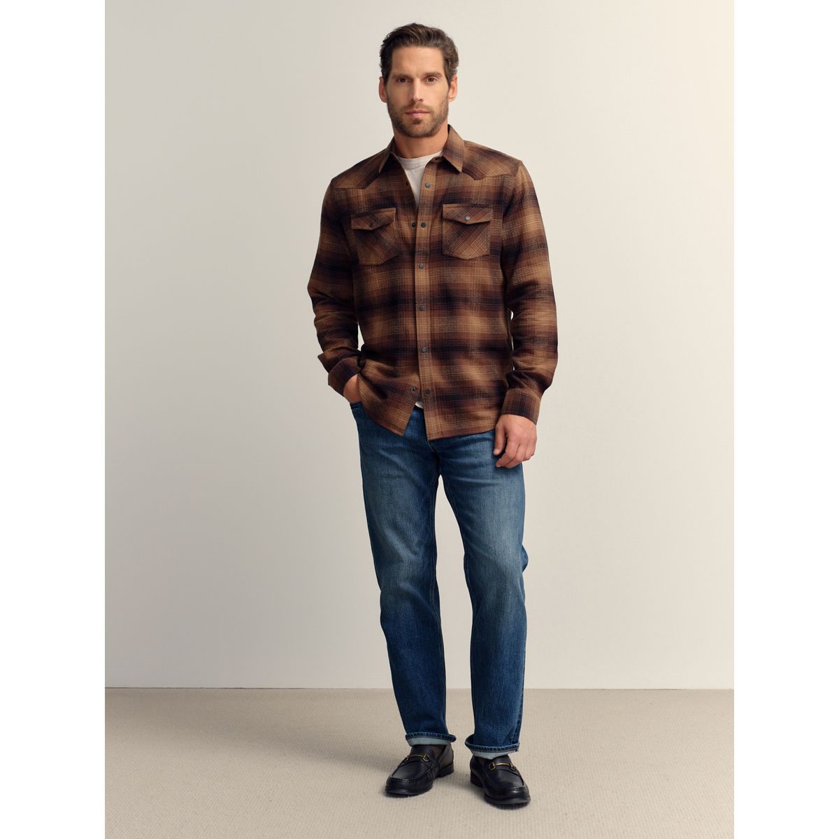 Chemise western à manches longues et carreaux marron, NEXT