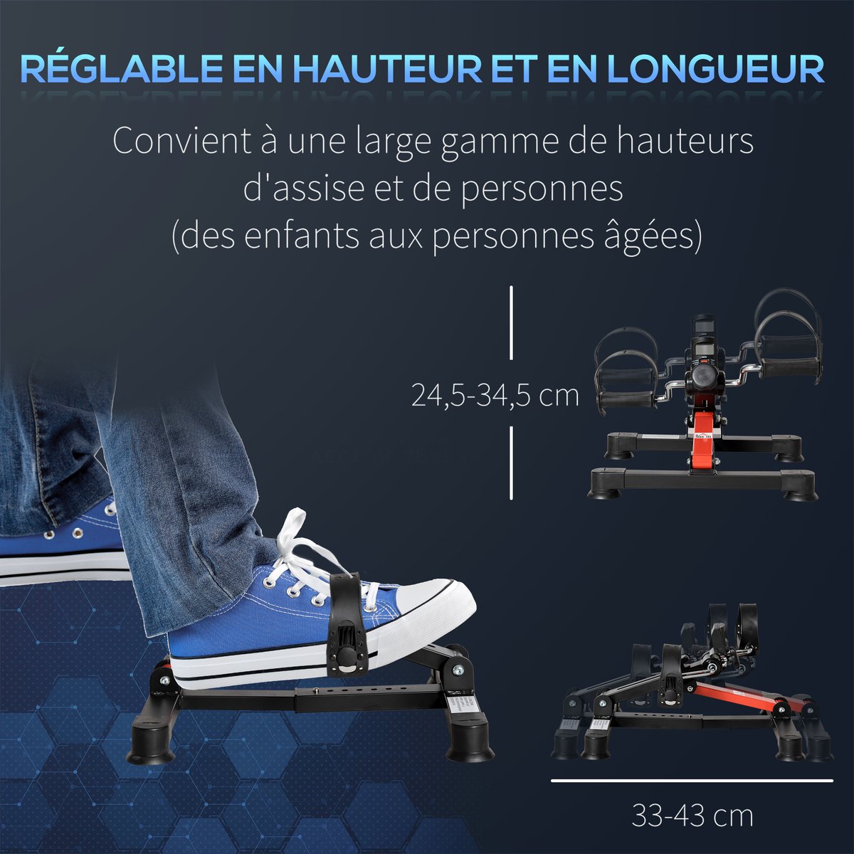 Mini vélo d'appartement résistance hauteur longueur réglable écran LCD noir, HOMCOM